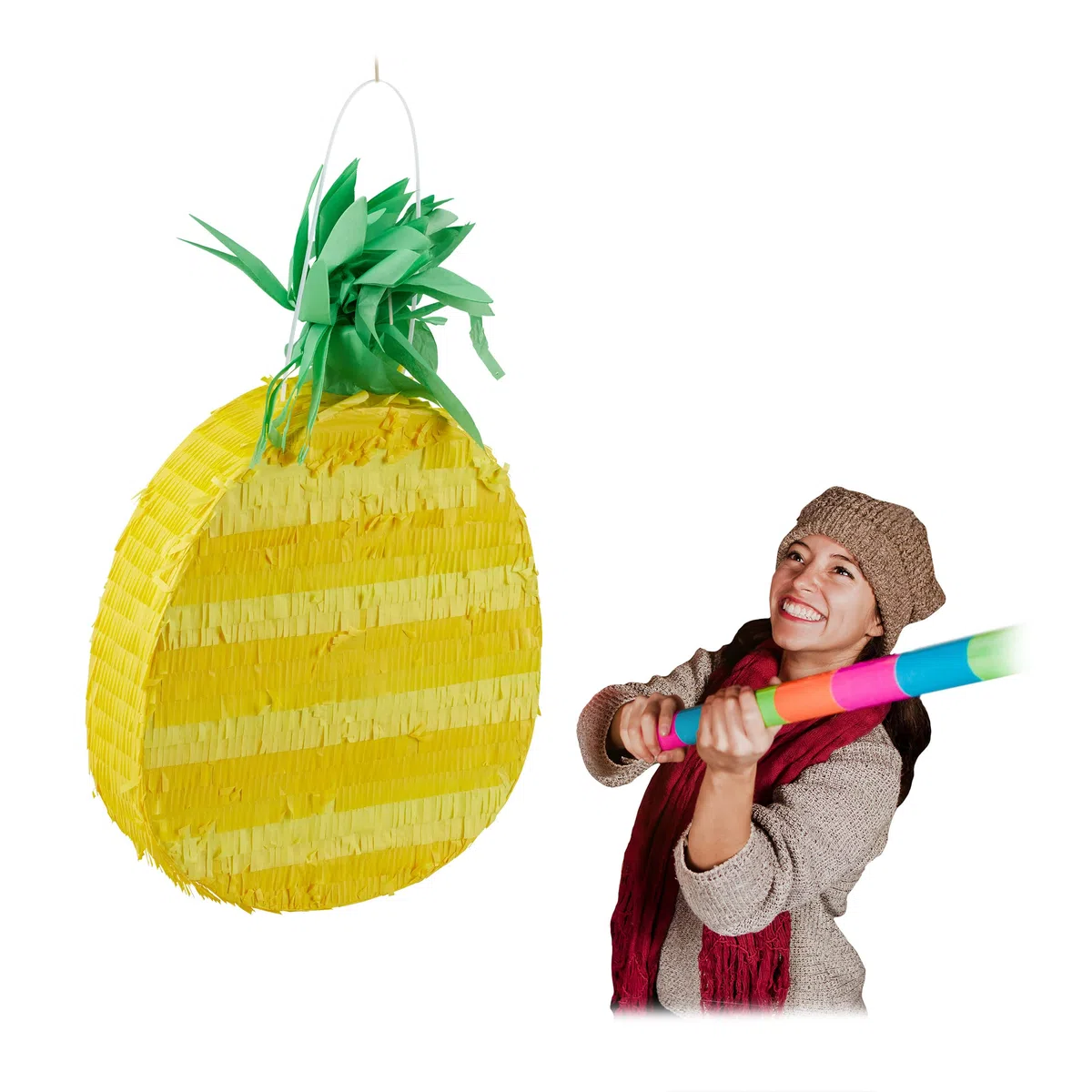 Relaxdays Piñata Piña, Golpear y Rellenar, Colgante, Fiesta Playa, Despedidas Soltero, Verano, Piñata Fruta, Amarillo