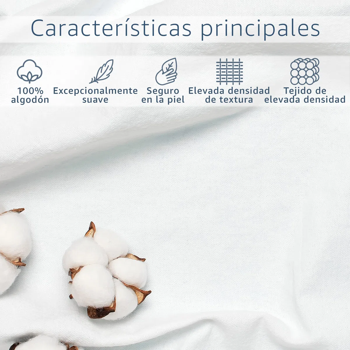 Amago - Sábana Bajera, Borde de 50 cm, 100% Algodón, 200 x 200 cm - Blanco