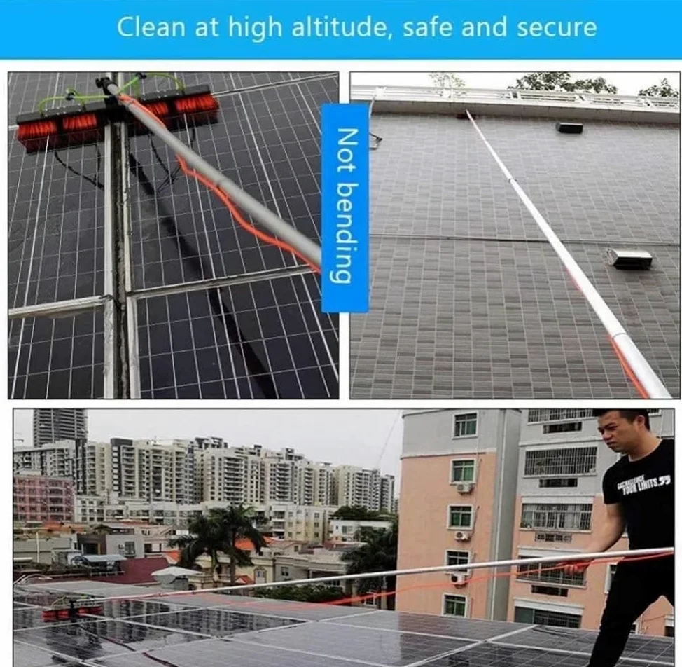 Kit de limpieza de ventanas – Poste de 8 m, cepillo de alimentación para limpieza de paneles solares, sistema de limpieza eficiente de ventanas, cabezal de cepillo ajustable de 30 cm para un fácil
