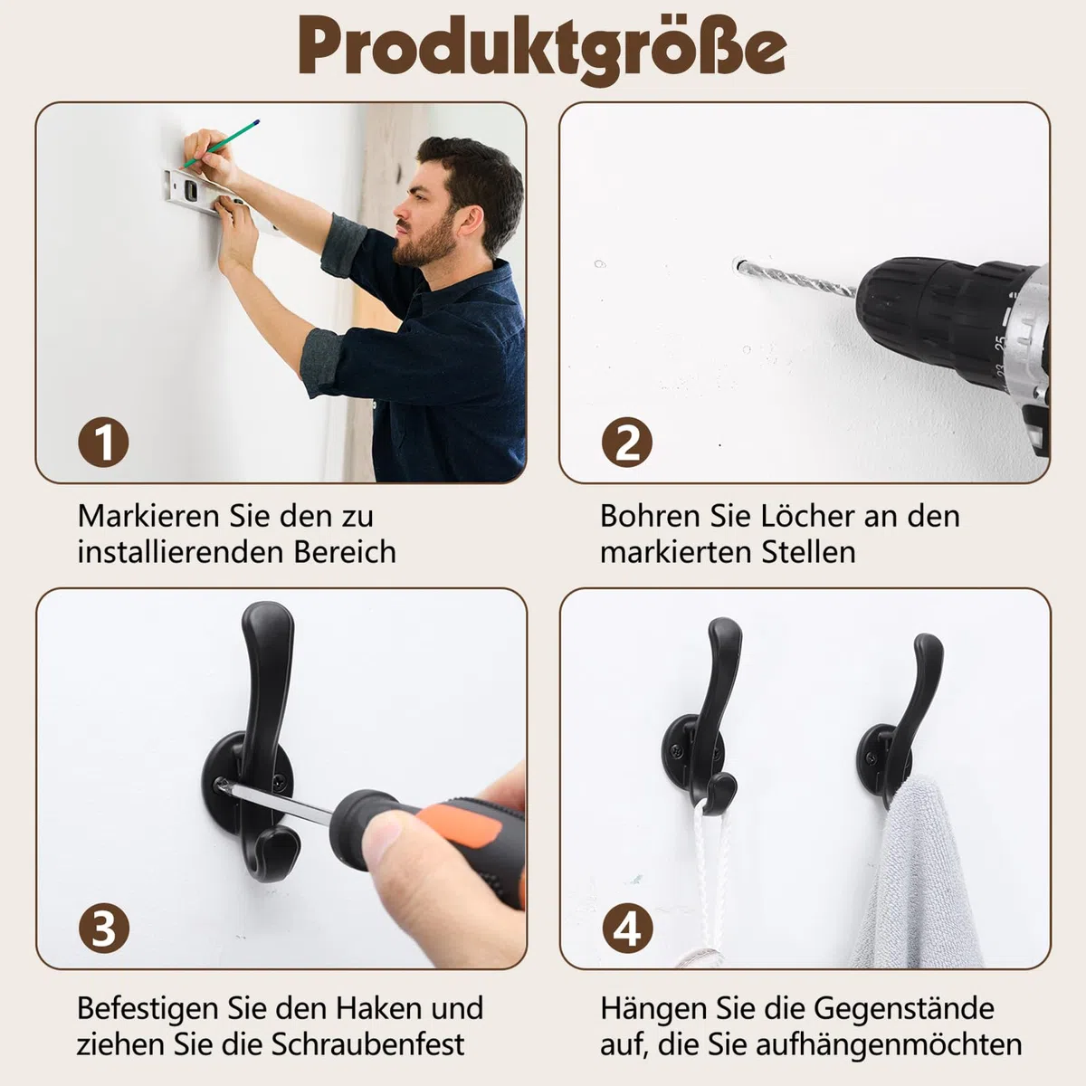 Dntorx 10 ganchos negros para colgar ropa, ganchos de pared resistentes para atornillar, para salón, dormitorio, baño, ropa, toallas, bufandas, llaves