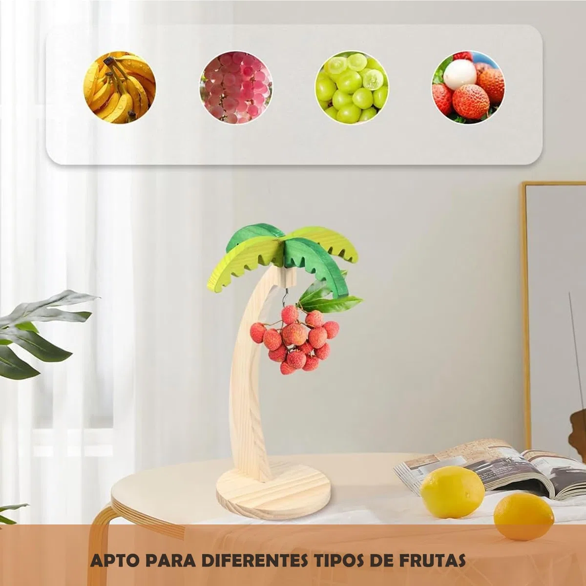 Soporte para Plátanos， Soporte para con Gancho de Acero Inoxidable Duradero, de Plátanos de Madera， de Organizador de Frutas para Hogar y Duradero y Ligero para Bananas y Otro