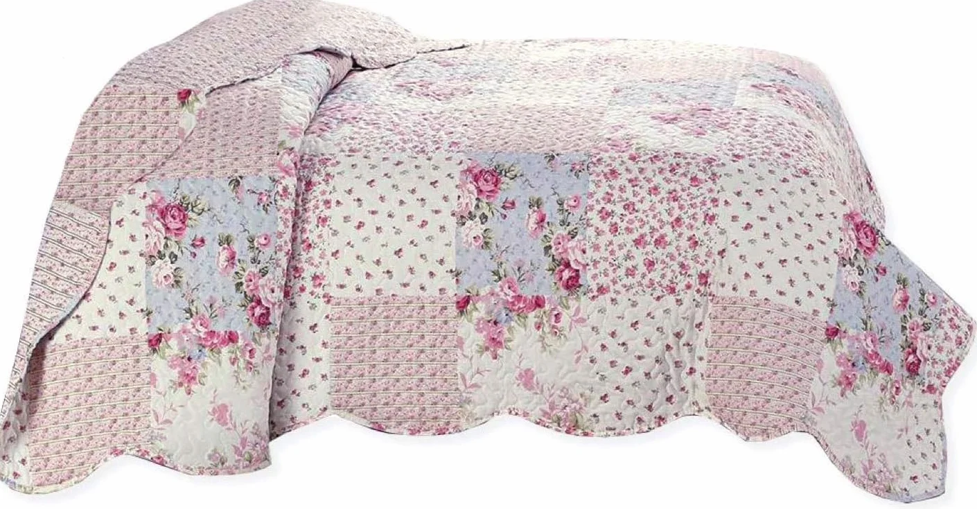 Delindo Lifestyle Colcha de Patchwork con Rosas al Estilo Campestre, Edredón de Diseño Patchwork, 220 x 240 cm