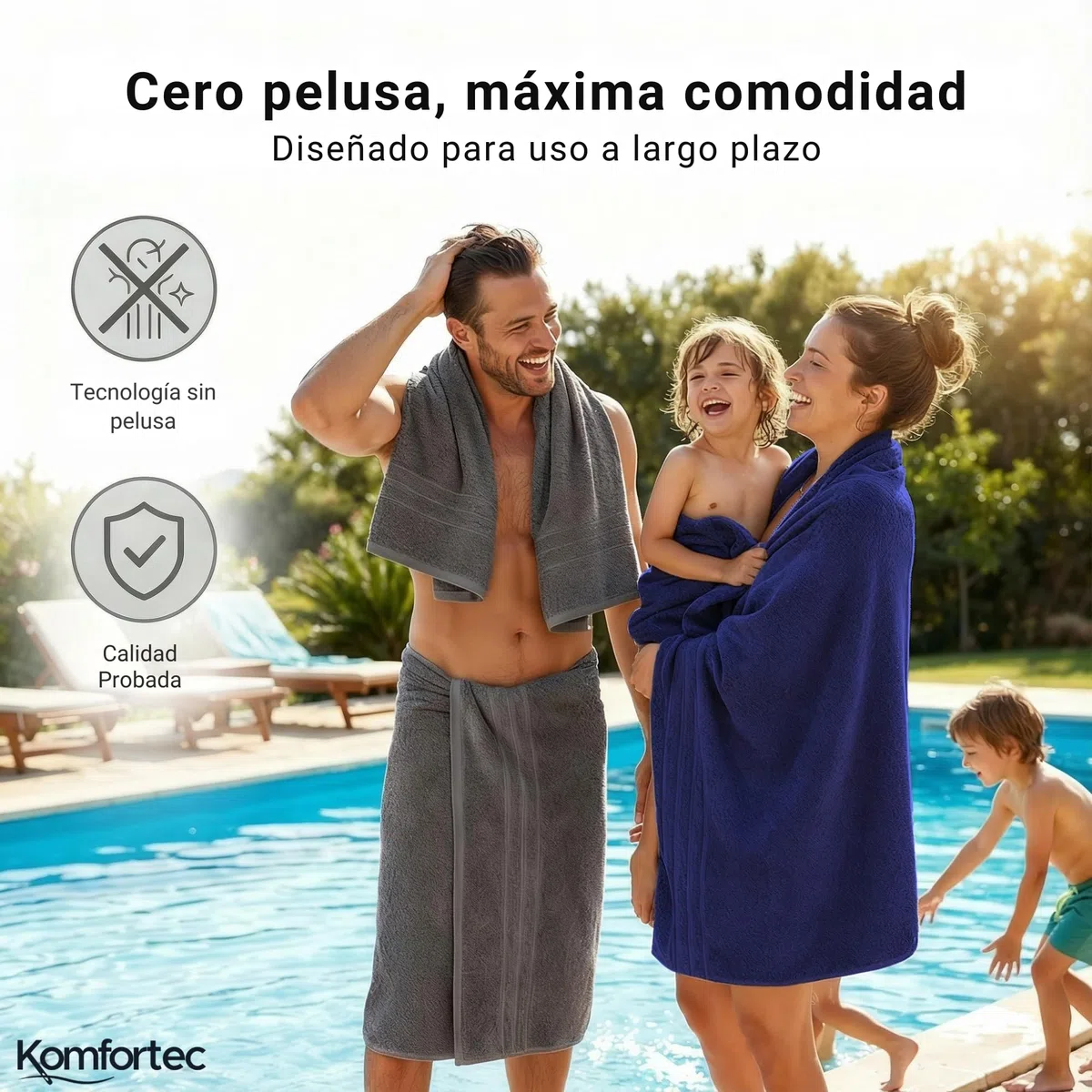Komfortec Juego de 8 Toallas 100% Algodón – 4 Toallas de Baño 70 x 140 cm y 4 Toallas de Lavabo 50 x 100 cm – Juego de Toallas Suaves y Absorbentes – Antracita/Azul Marino