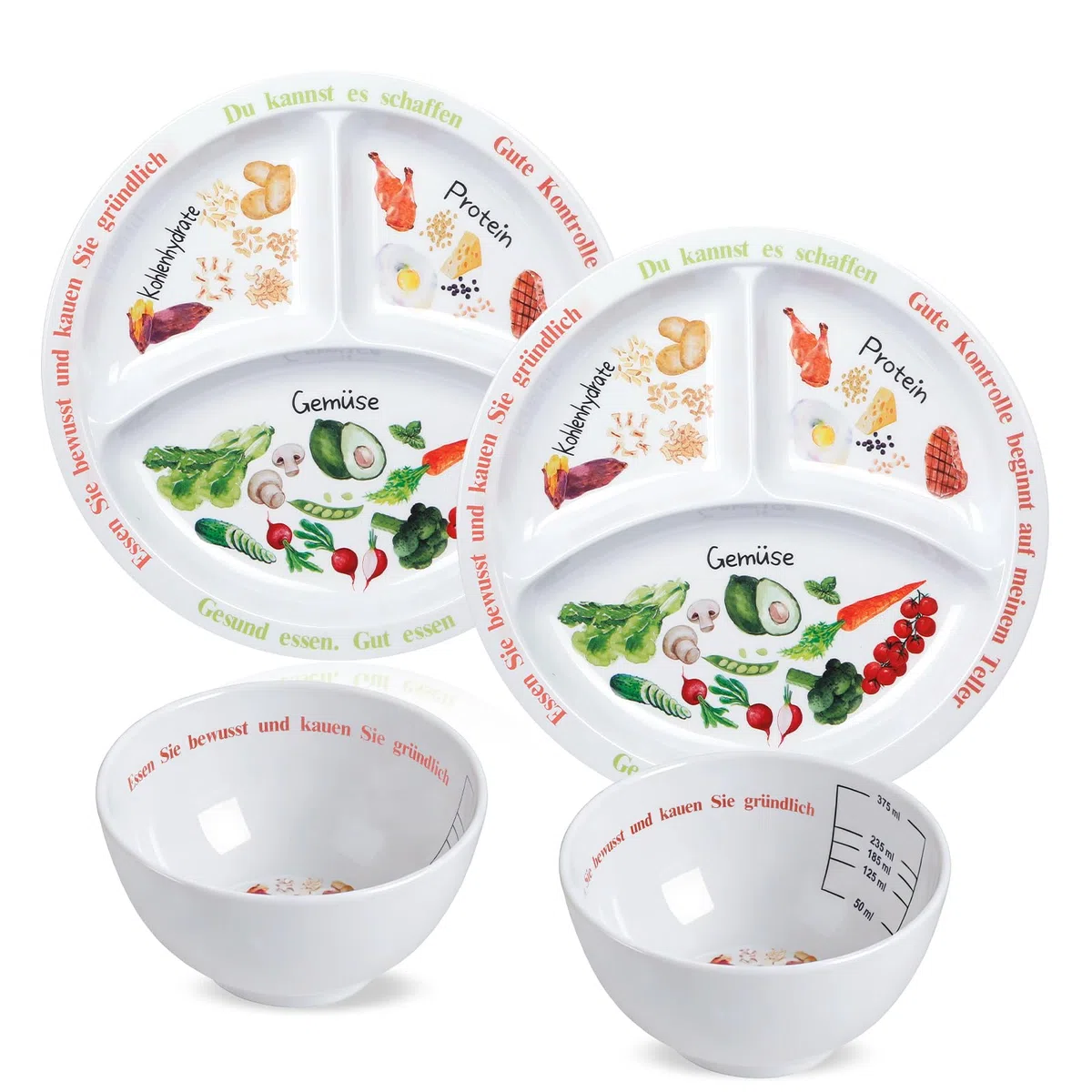 Juego de 4 platos de control de porciones para una nutrición equilibrada, platos con dieta saludable para adultos y jóvenes, divisiones de melamina, pérdida de peso (Español)