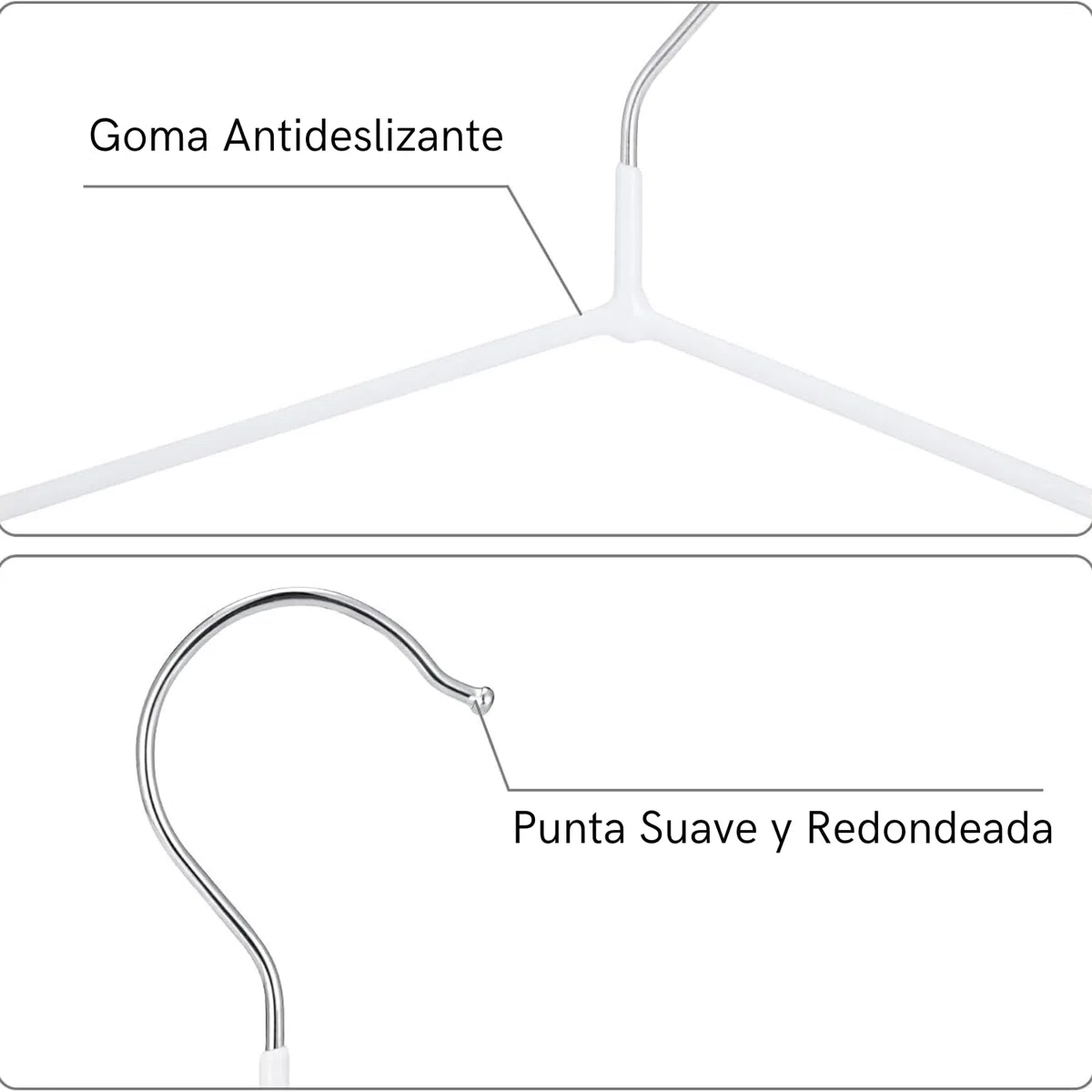 KROWN - Perchas Metálicas Blancas Antideslizantes, Resistentes y Duraderas para Chaquetas, Pantalones y Blusas (48, Blanco)