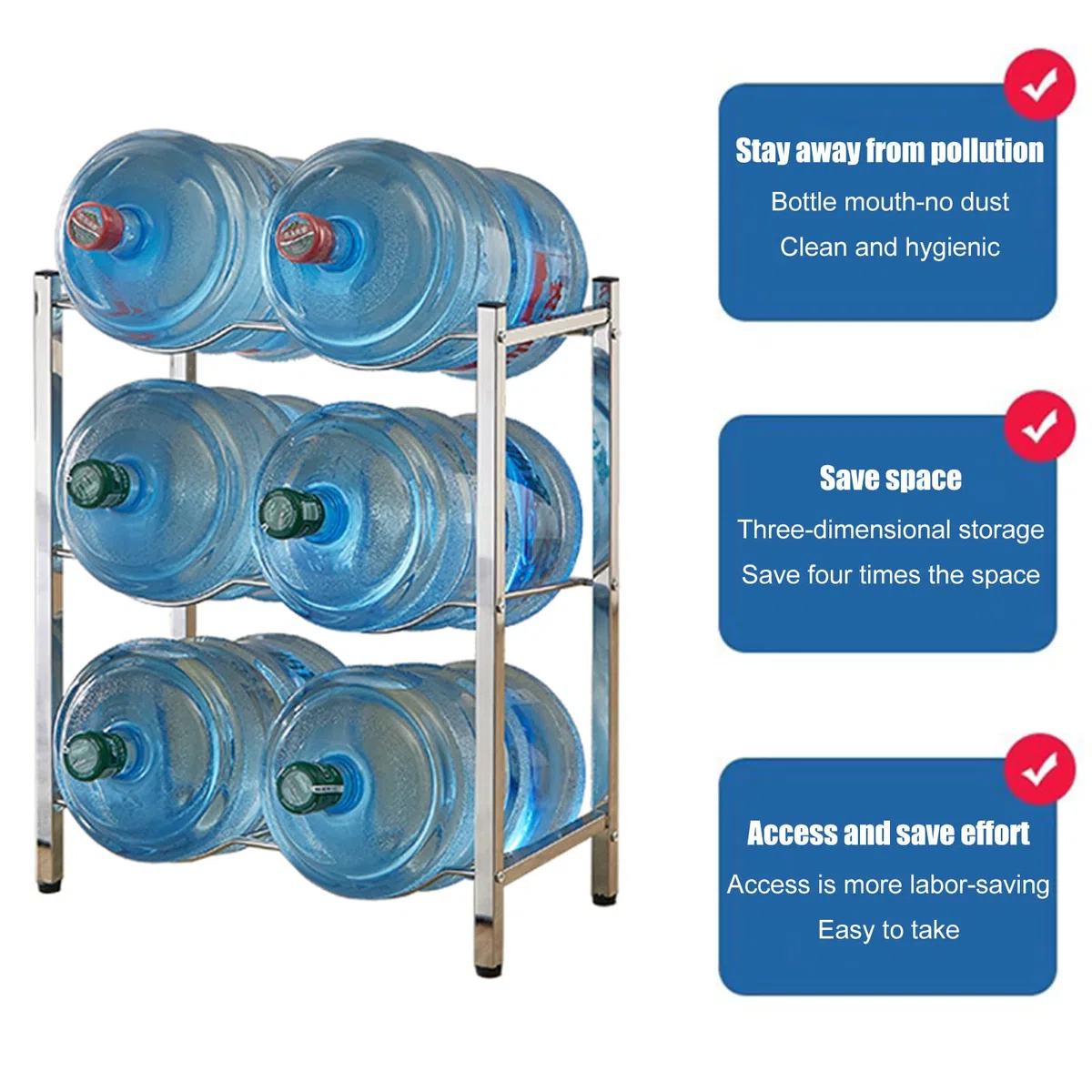 Estante para botellas de agua de 5 galones, estante para dispensador de agua, soporte de acero inoxidable, ahorro de espacio, almacenamiento para enfriadores de botellas