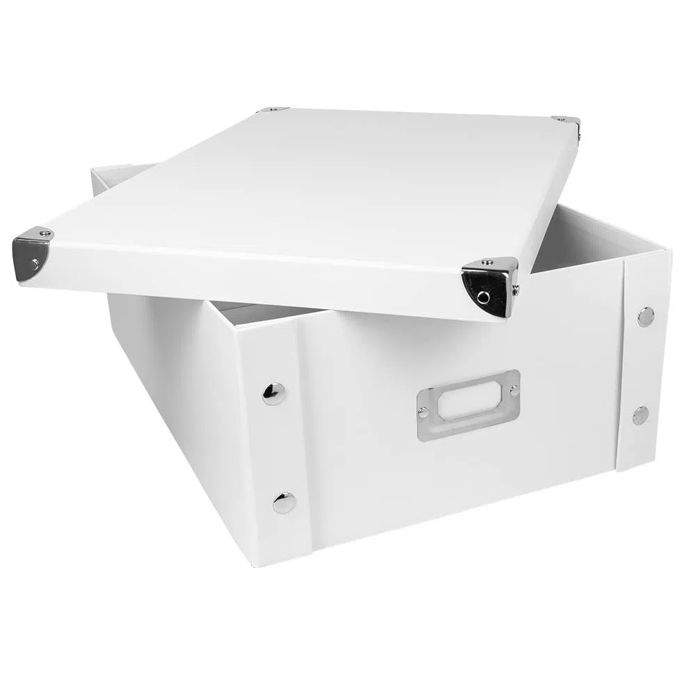 Ideen mit Herz Cajas organizadoras, juego de 3 unidades, caja de almacenamiento con tapa, plegable, de cartón y metal, 16 litros, cada una de 40,5 x 28 x 14,5 cm, color blanco