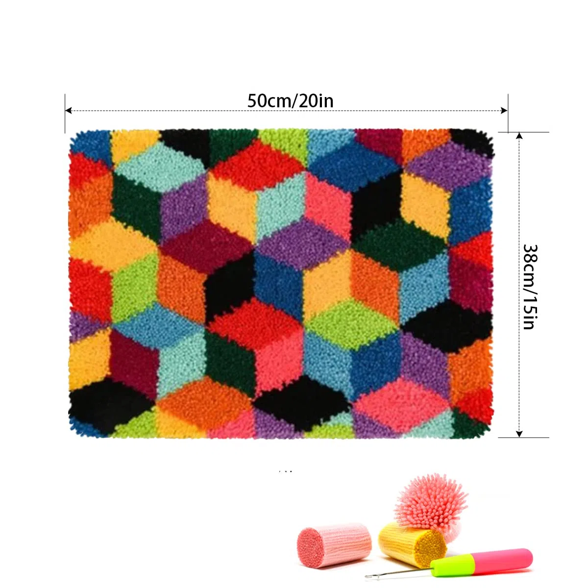ROCKY&CHAO Kits de gancho de pestillo para adultos, geometría de 50 x 38 cm, kit de alfombra de gancho, kit de fabricación de alfombras para el hogar, kits de bordado de punto de cruz, manualidades