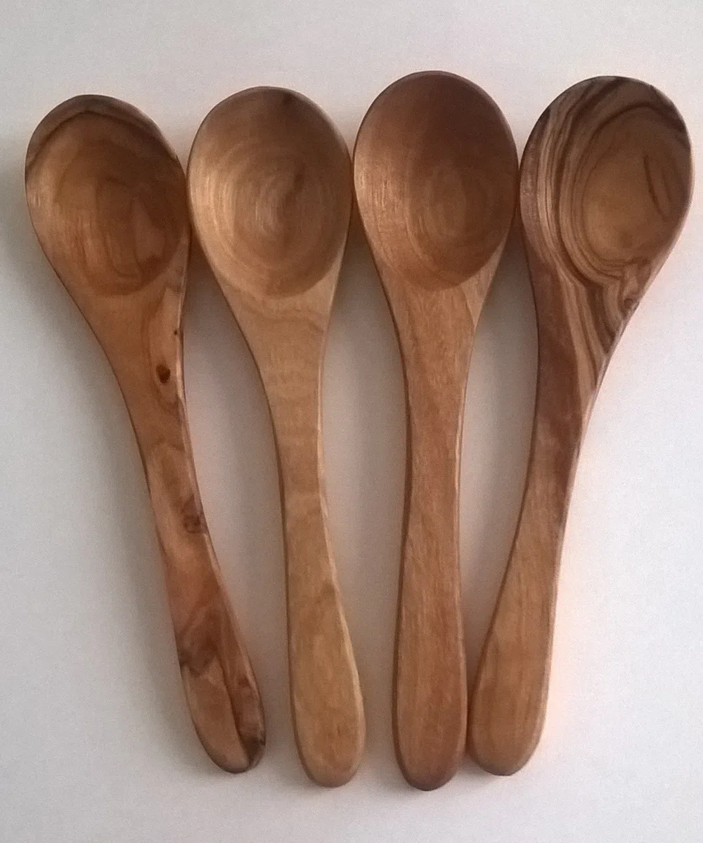 Juego de 4 cucharas para mermelada, café de madera de olivo, 12 cm