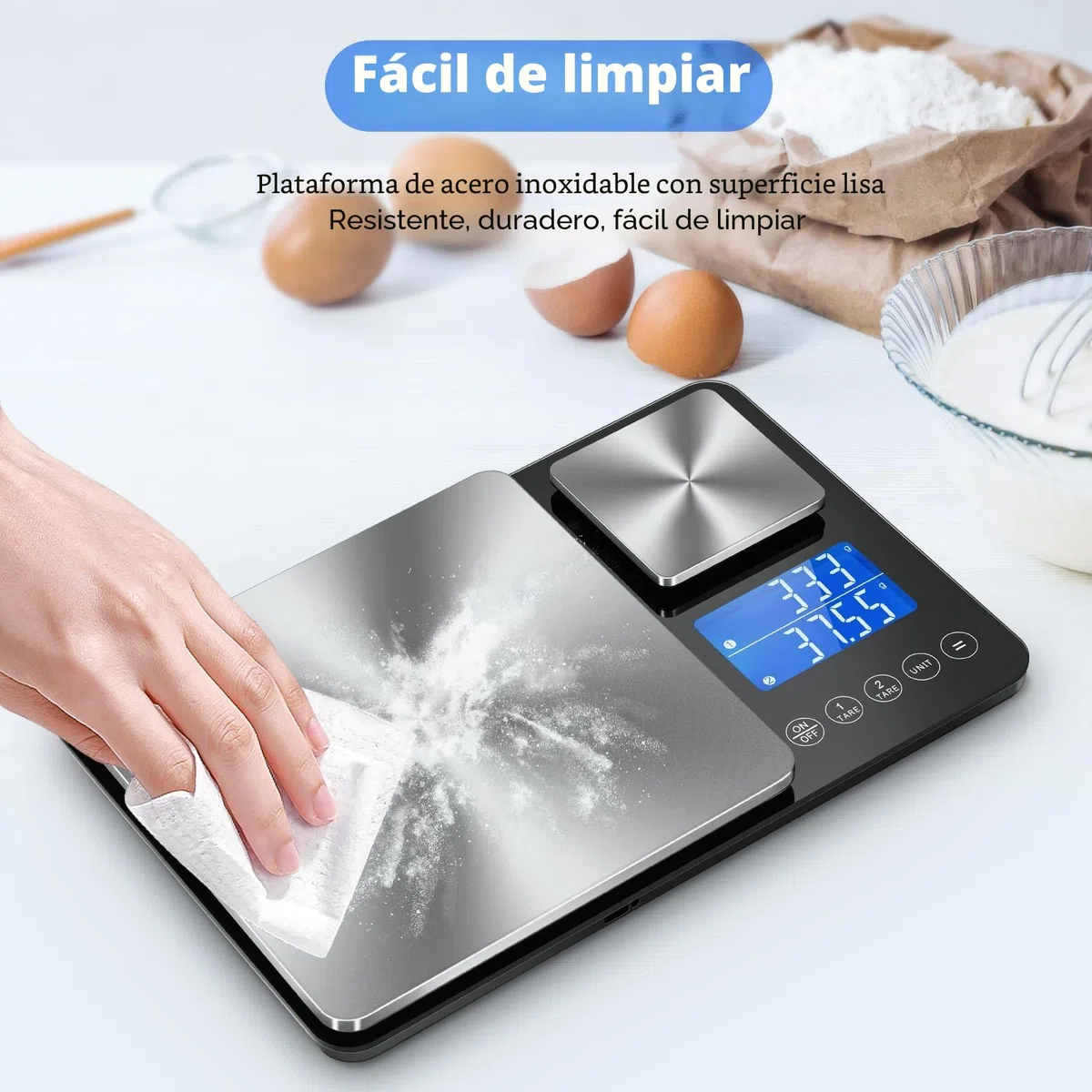 Báscula de cocina digital de doble plataforma,1 g y 0,01 g de precisión, capacidad de 15 kg y 500 g, Ideal para alimentos, hornear, cocinar y joyas, Pantalla LCD y función de acumulación