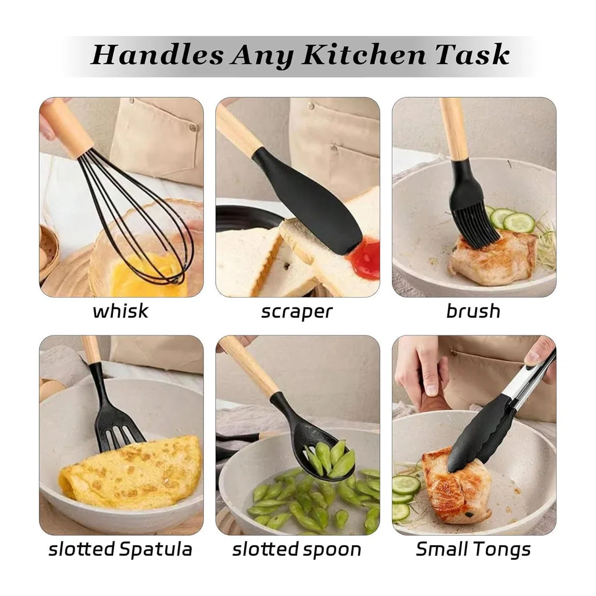 Juego De Utensilios De Cocina Kit 19 Piezas Silicona Antiadherente | Set Accesorios Cocina Para Interior Casa Mostrador Encimera Apartamento Familia Doméstico