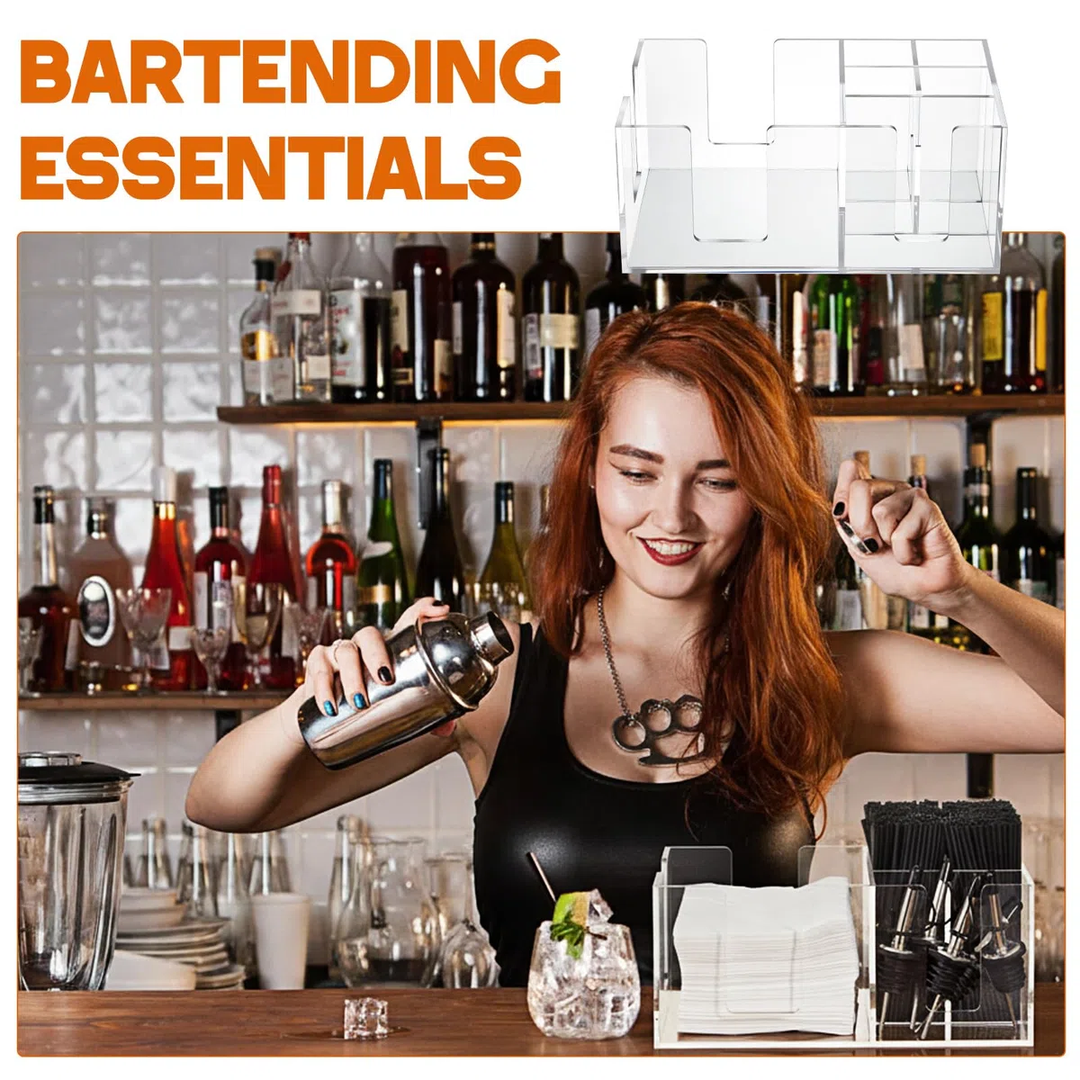 Mifoci 2 organizadores para bar con 6 compartimentos, servilleteros de bar, pajitas de cóctel y palillos de dientes, condimentos para el hogar, oficina, cocina, encimera, 9.5 pulgadas de largo x 5.9
