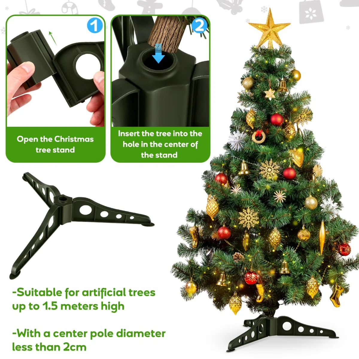 Veemoon Soporte de base de árbol de Navidad artificial, soporte para árbol de Navidad, reemplazo para decoración de árbol de Navidad