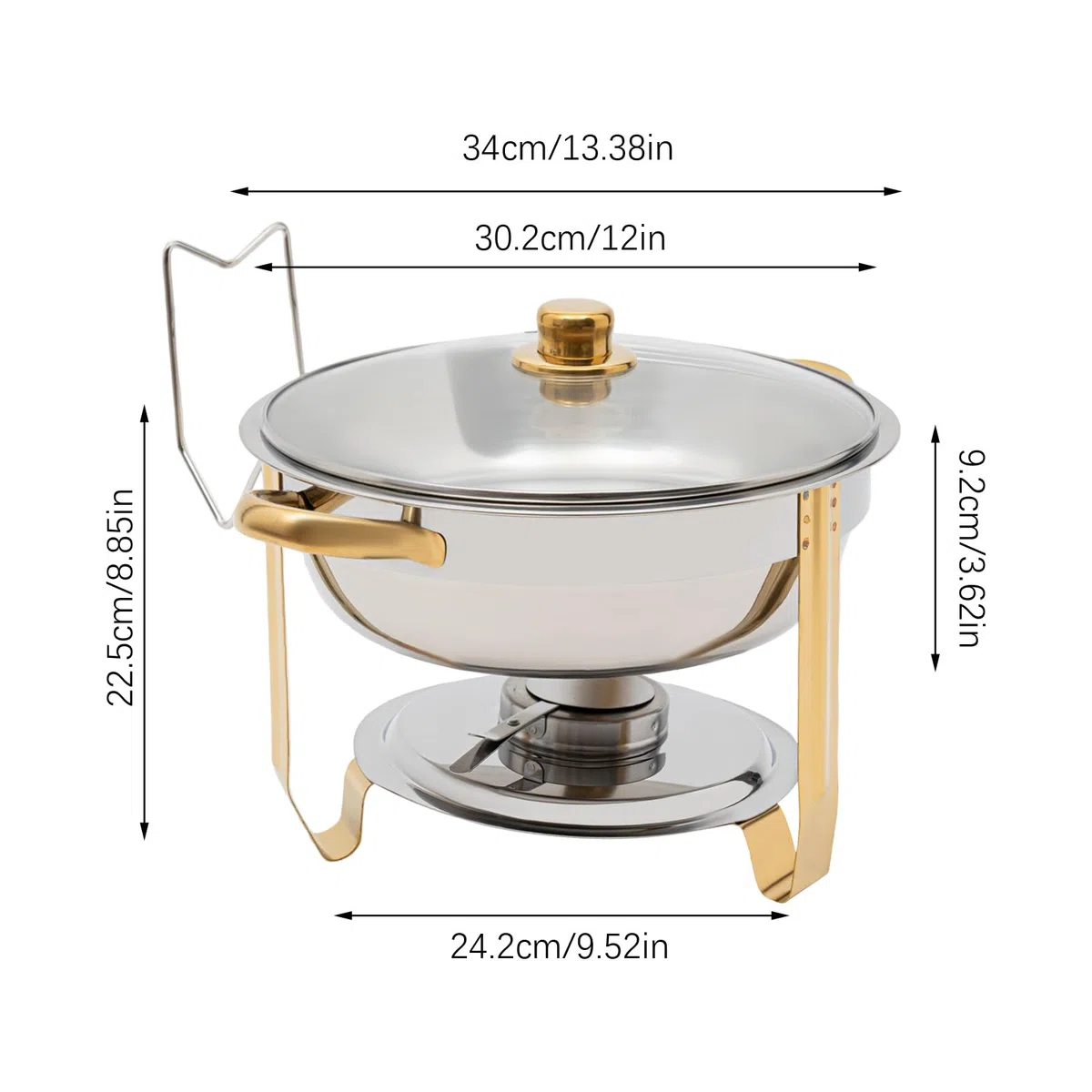 Chafing Dish Buffet Set de recipientes de 5 L, redondo, calentador de alimentos de acero inoxidable con almacenamiento de la tapa, para reuniones familiares, fiestas (dorado)