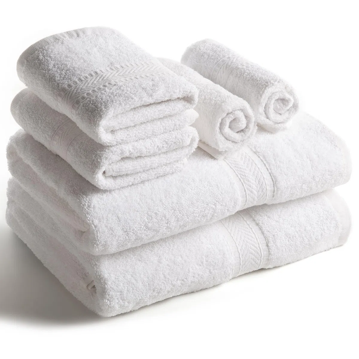 Sweet Needle Juego de Toallas de 6 Piezas 2 Toallas de Baño, 2 Toallas de Mano y 2 Toallitas - Algodón - Calidad Hotelera, Súper Suave y Altamente Absorbente de Secado Rápido (Blanco)
