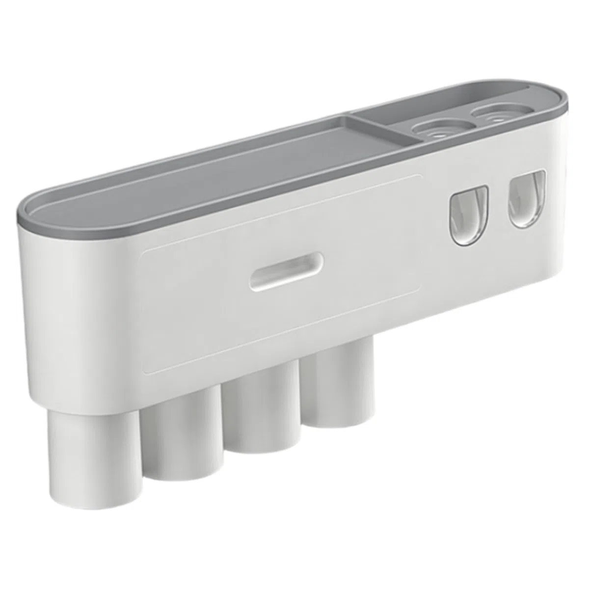 Dispensador automático de Pasta de Dientes con 4 Tazas, Soporte para cepillos de Dientes montado en la Pared, Organizador de baño sin Taladro, Estante de Almacenamiento de ABS Gris..