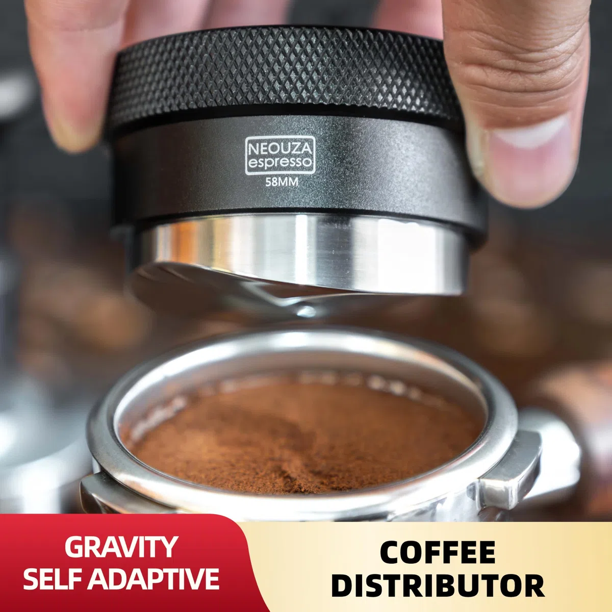 NEOUZA Distribuidor adaptable de gravedad de café para portafiltro espresso, herramienta de distribución por gravedad, distribuidor de nivelación automática, nivelador con base en forma de S (51 mm)