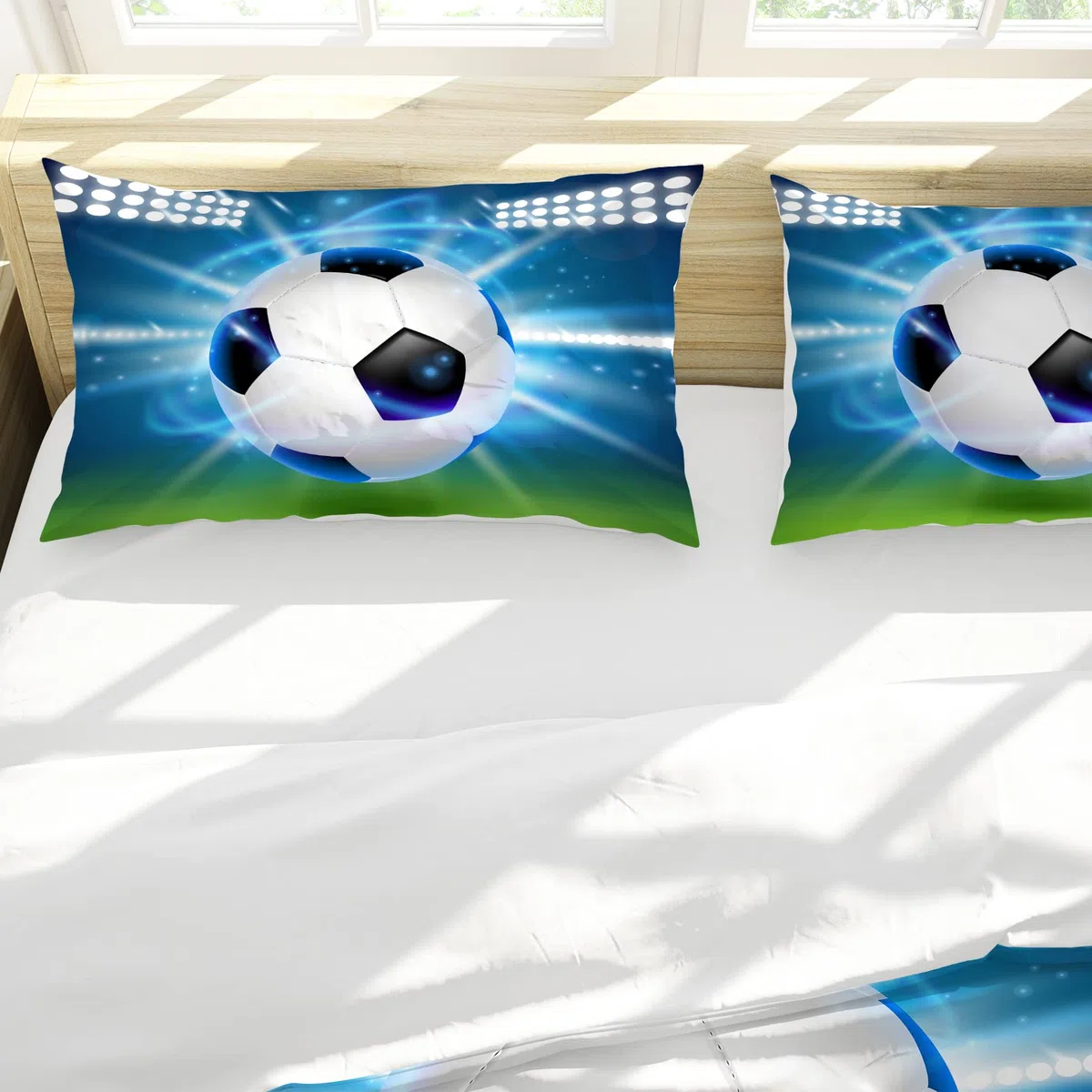 Juego de Ropa de Cama con Funda de edredón,Funda Cama 150,Ropa de Cama 3D Rugby Fútbol Juvenil Niño Chico Niña(Fútbol Azul,135 x 200 cm)
