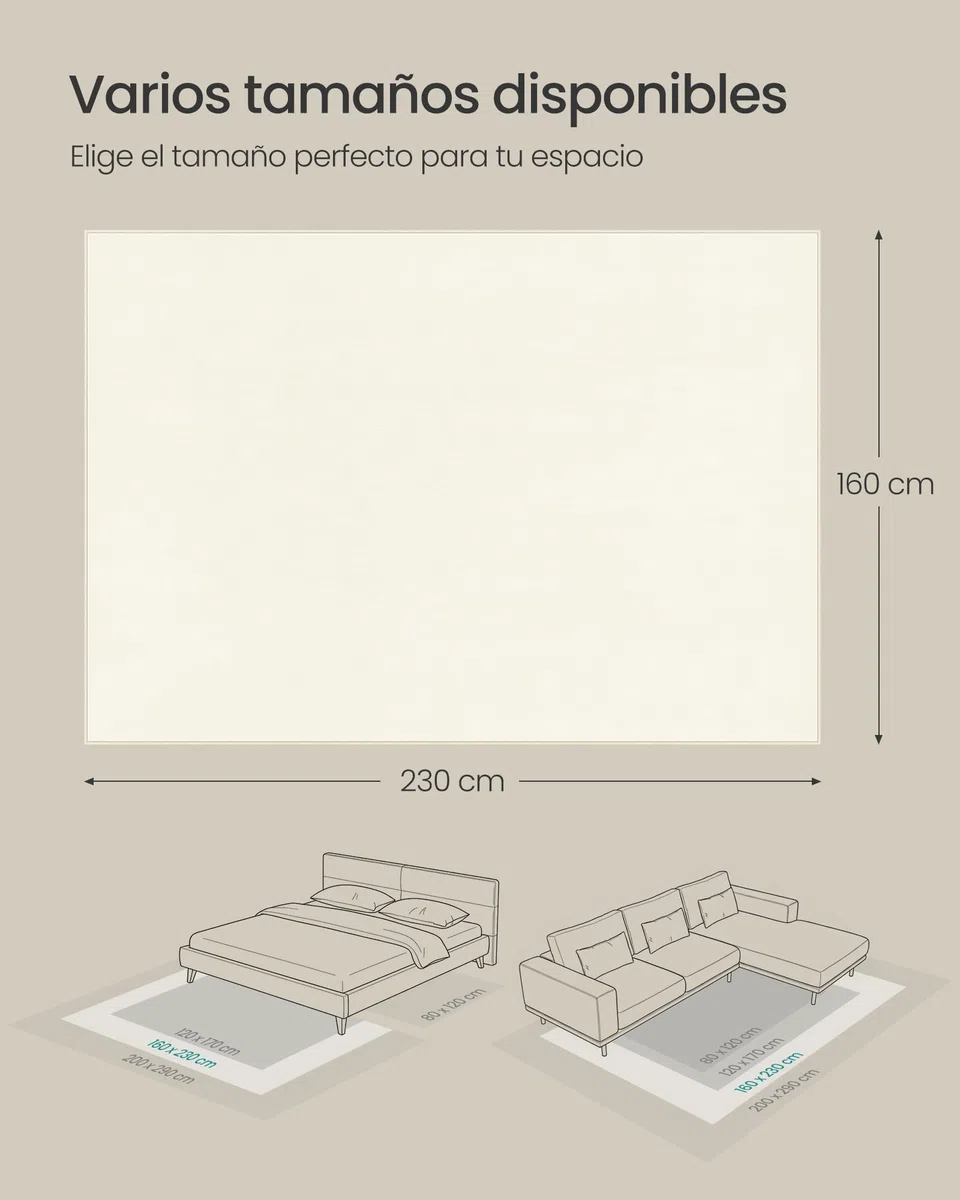 SONGMICS Alfombra, 160 x 230 cm, Alfombra Antideslizante, Decoración del Hogar, para Salón, Dormitorio, Lavable a Máquina, Estilo Moderno, Blanco Crema TAR013WZ02