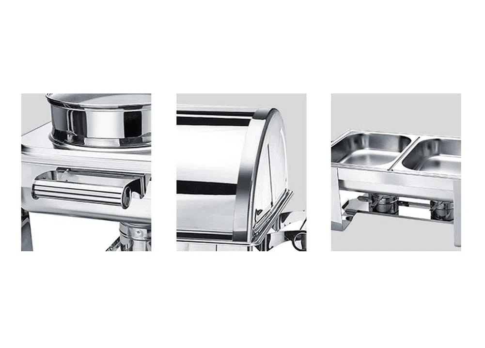 Juego de platos de acero inoxidable, calentador de buffet para bodas, fiestas, banquetes, catering, incluye 3 platos para servicio de alimentos y eventos