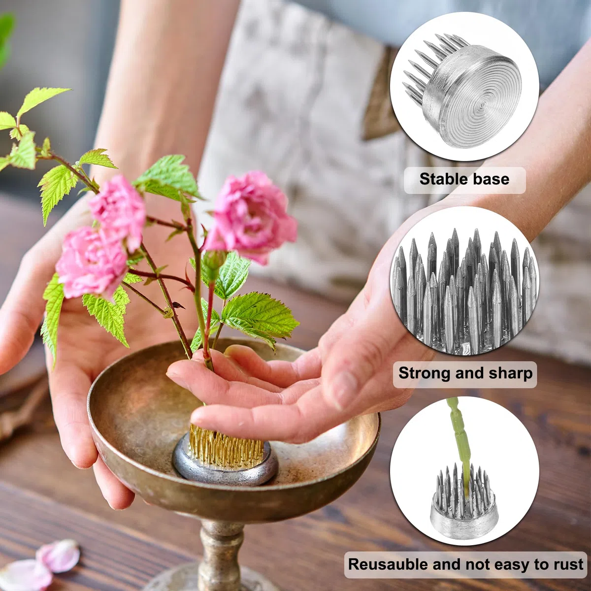 QUARKZMAN 12uds Flor Rana, Redondo Inoxidable Acero Floral Ranas, Flor Arreglo Fija Herramienta Pasador Rana para Flor Arreglo Jarrón, Fijación y Decoración (Plata, 0.9 Pulgadas)