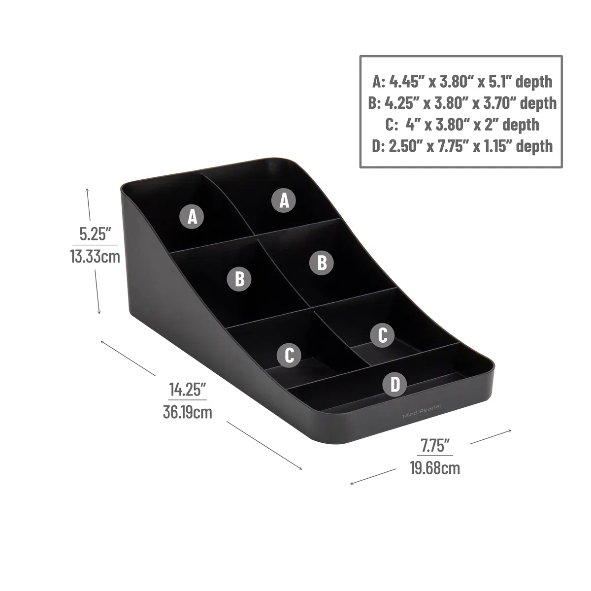 Mind Reader COMP7-BLK Anchor Collection - Organizador de mesa de café y condimentos con 7 compartimentos, plástico, color negro