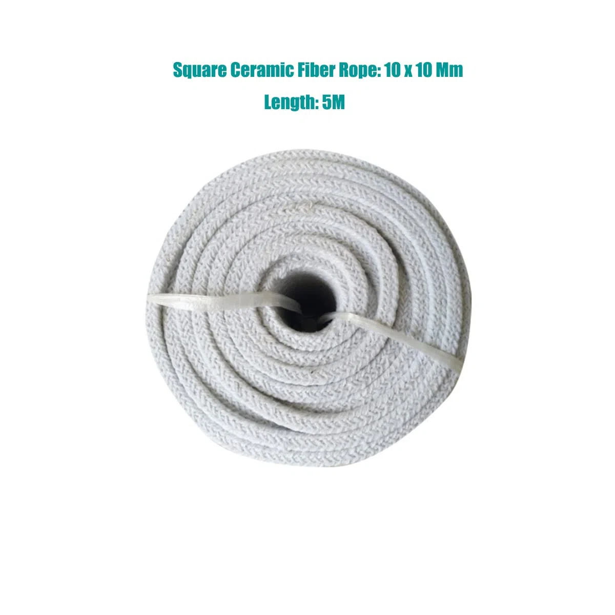 Junta de Sello de Cuerda de Fibra cerámica - Trenzado Cuadrado 10 x 10 mm, Sello de Junta de Alta Temperatura para fundición de Horno de Caldera,5M