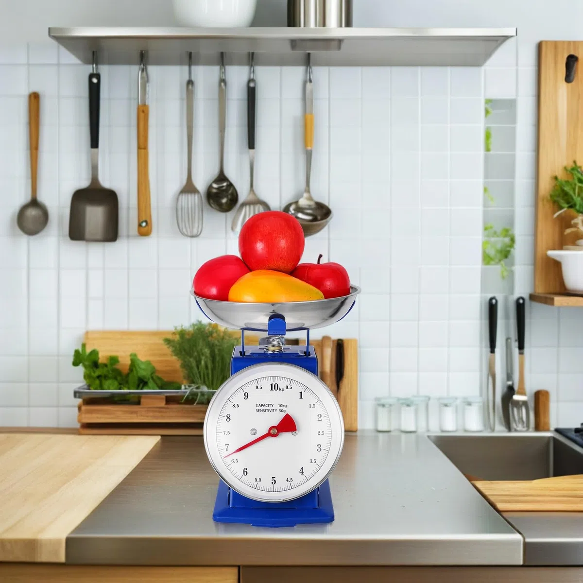 Veemoon Báscula Mecánica De Cocina 10 Kg Con Recipiente Desmontable Acero Inoxidable Esfera Grande Fácil Lectura Sin Pilas Para Hornear Preparar Comidas Vintage Conjunto Práctico