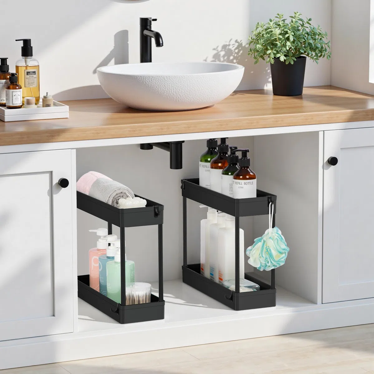 FoiiLiio Carrito Auxiliar de 4 Niveles,Carro de Cocina Estrecho Alto con Ruedas,Carro de Almacenamiento,Carrito con Ruedas para Cuarto de baño,Cocina,38.8 x 12.5 x 90.7 cm,Negro