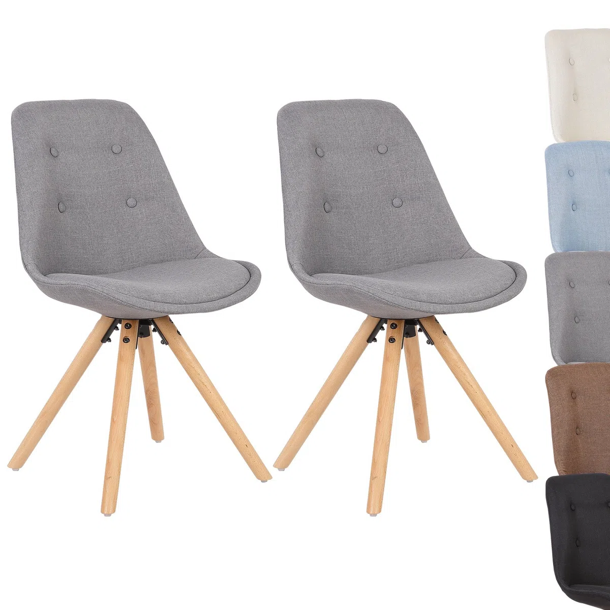 WOLTU Juego de 2 Silla de Comedor,Lino,Gris | Estilo Vintage,Pata de Madera, Maciza con Respaldo
