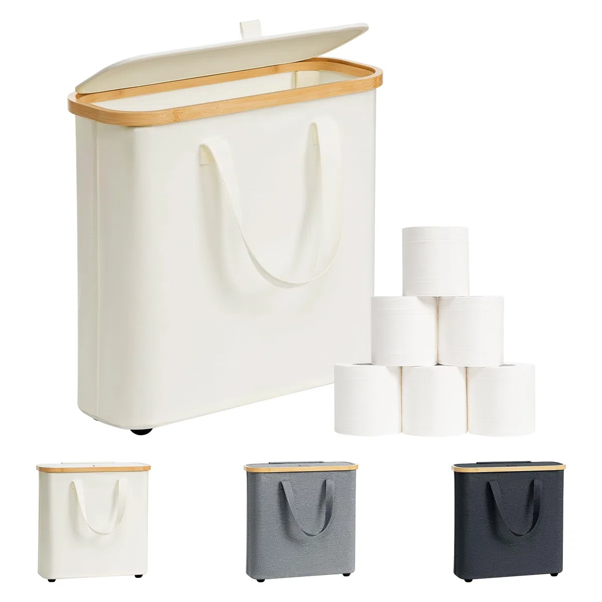 Cesta de Almacenamiento de Papel Higiénico 30L con Capacidad para 12-16 Rollos, Impermeable, Plegable, con Asas, Organizador Multiusos para Baño y Hogar, Beige