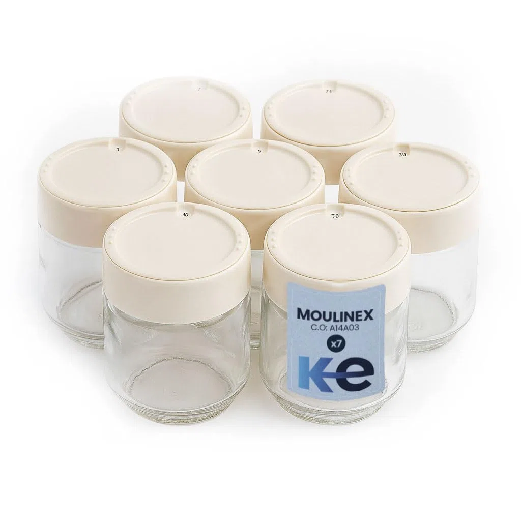 ANAKEL HOME Pack Vasos Yogurtera A14A03 Compatible con Yogurtera Moulinex DJC141, YG231E32, YG231531, YG230131 y YG229510 | 7 Unidades, 160 ml de Capacidad, con Fechador Manual