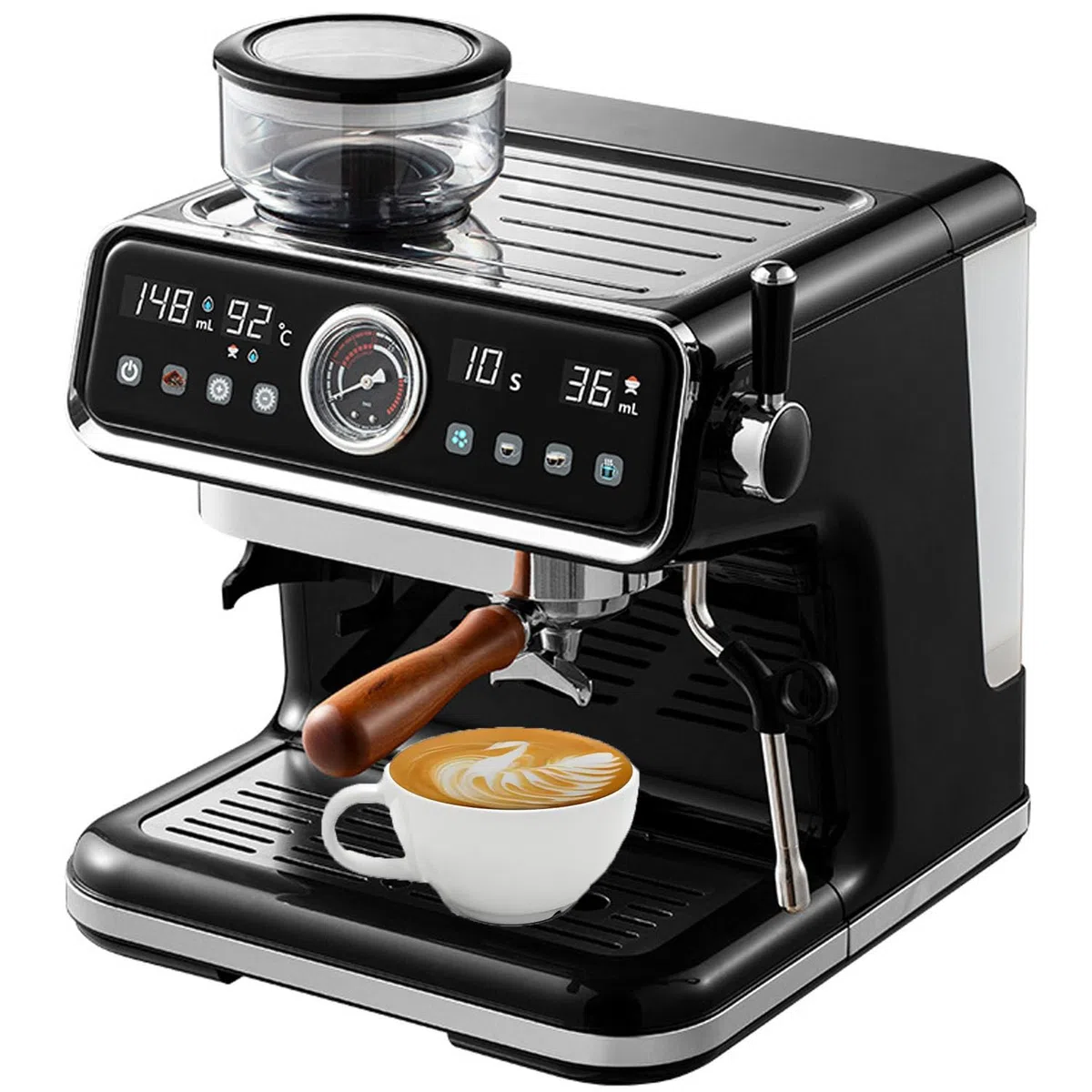 Molinillo de café y cafetera, máquina de Espresso de 20 Bares, ajustes de Temperatura y Volumen, Pantalla táctil LCD, para Baristas caseros o para Preparar Lattes y capuchinos.