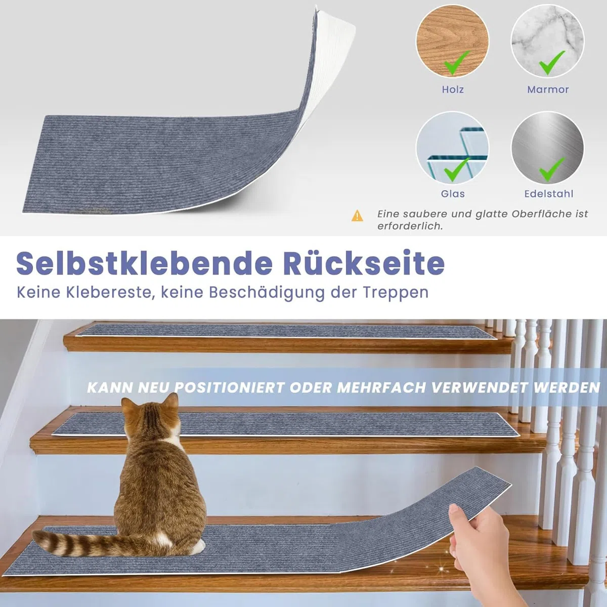 Alfombrillas antideslizantes para escaleras, 26 x 62 cm, TPE, reutilizables y cortables, juego de 5 unidades, perfectas para niños y seguridad en el hogar, cubiertas de escaleras interiores