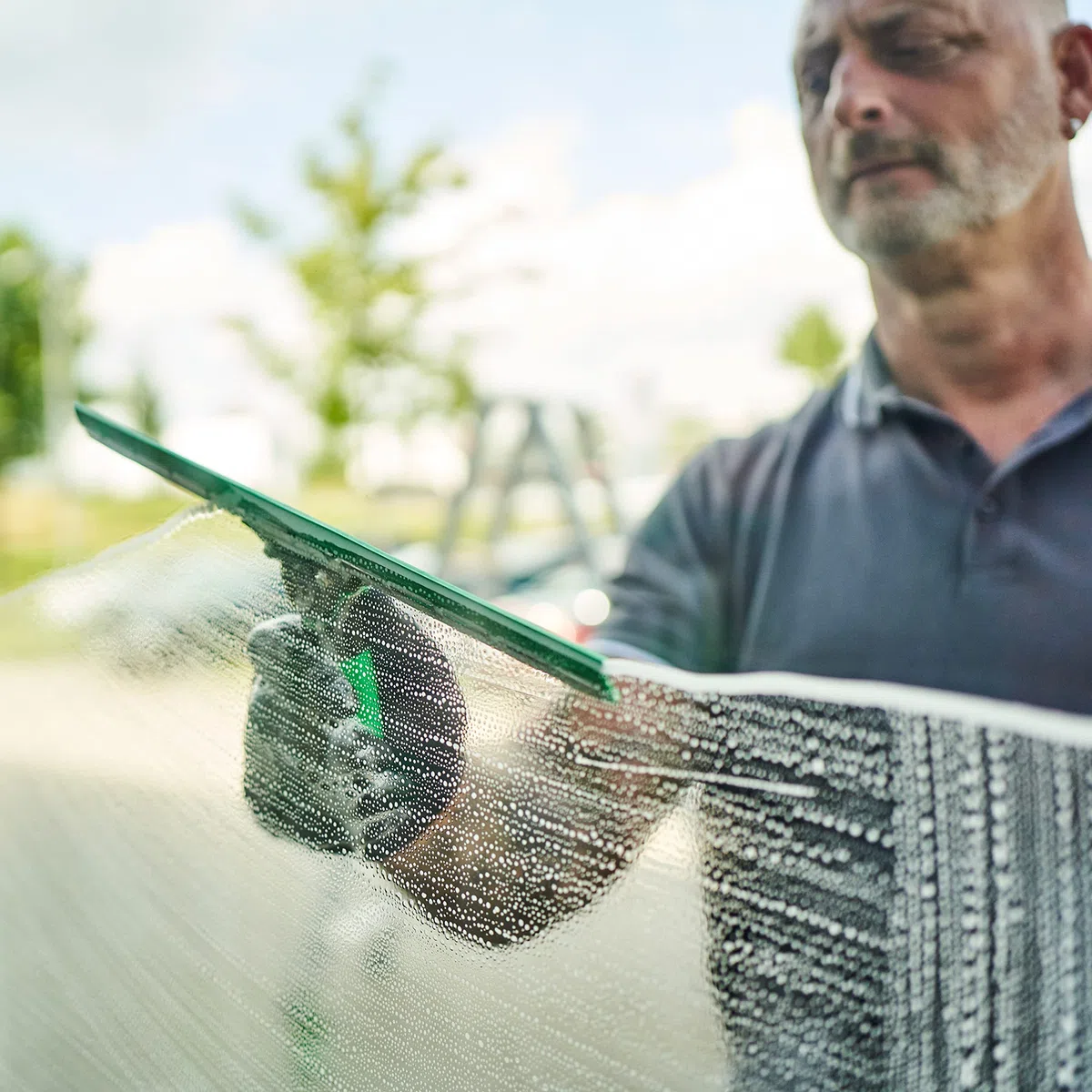 UNGER ErgoTec Escobilla de goma (35 cm de ancho, con guía en forma de S y goma verde, para limpiar ventanas sin dejar rayas) ES35G