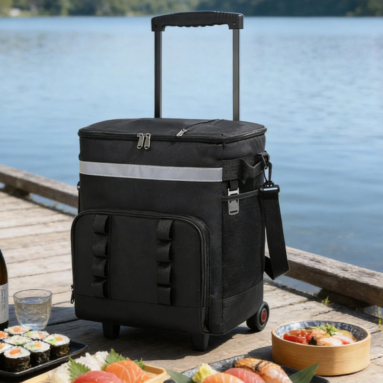Dispositivo de refrigeración con rotación acústica – Bolsa nevera para hielo, bolsa térmica con cierre de cremallera, recipiente térmico portátil, rotación impermeable de bajo ruido por vía