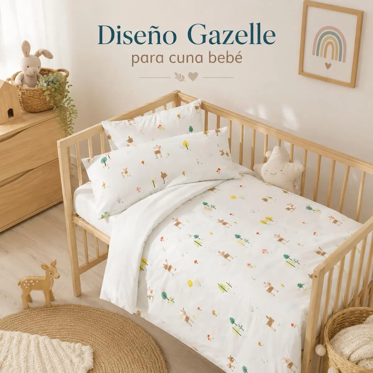 various Funda Nórdica Cuna 100 x 135 cm,Almohada 40 x 60 cm,Gazelle | Cuna 60x120 cm, 2 Piezas,100% Algodón transpirable, cierre con cremallera