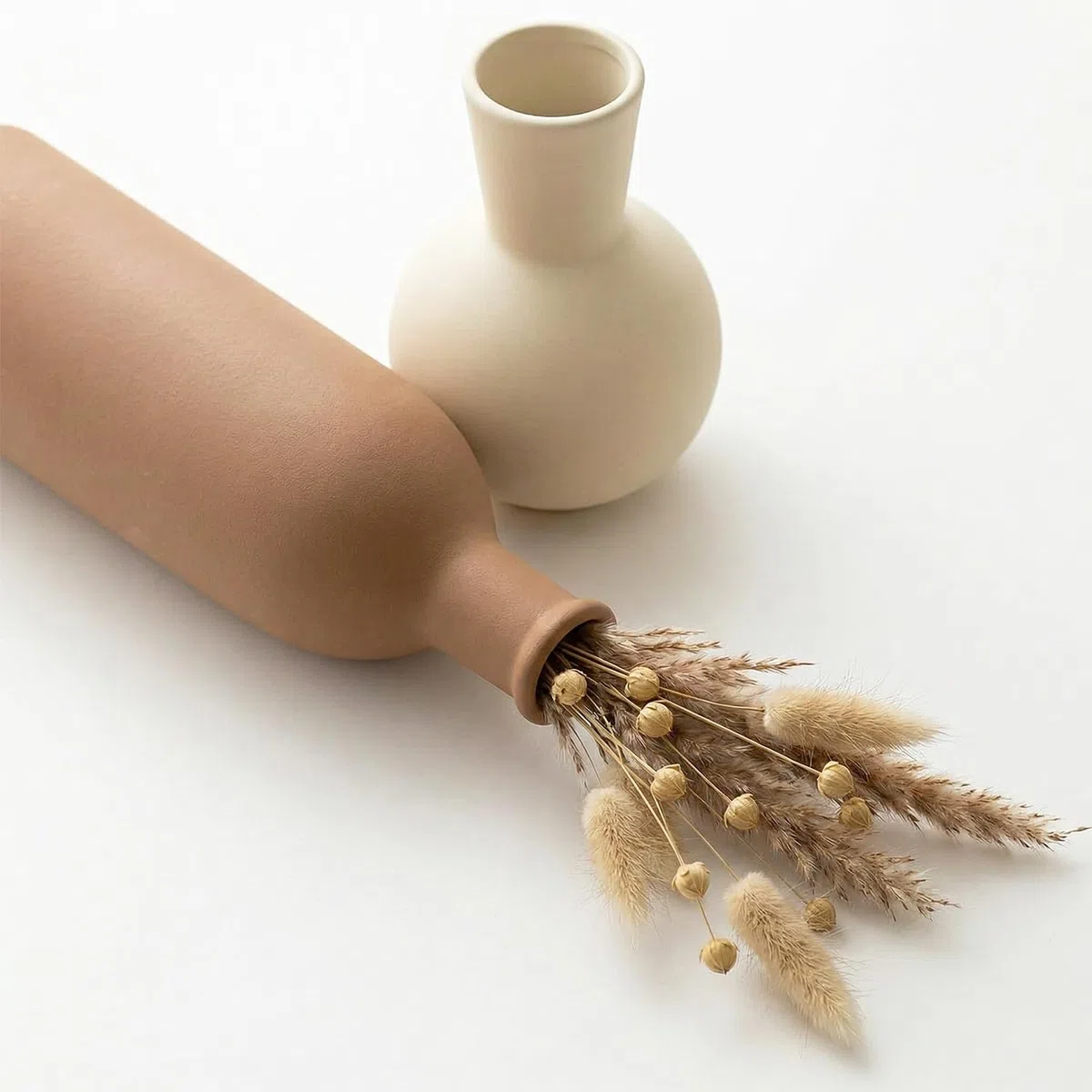 Juego de Jarrones de Cerámica 3 Piezas | Jarrón Decorativo Iconico para Pampas y Flores Secas | Decoración de Mesa Moderna en Beige y Marrón | Jarrón Alto Escandinavo Boho Neutral para Salón