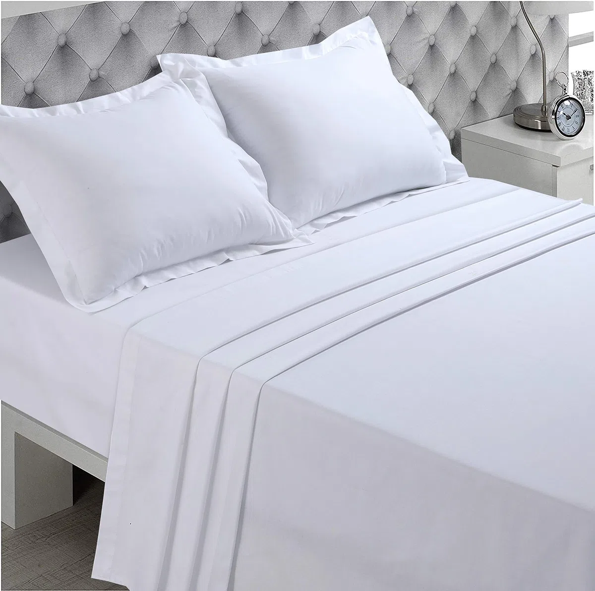 VISION - Sábana Plana - 100% algodón - Color: Blanco - 270 x 300 cm - Cama Doble - Fibras Naturales - Tejido denso - Tejido Suave y Transpirable - Certificado Oeko-Tex