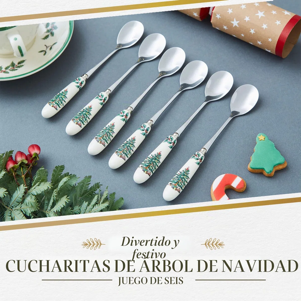 Spode Juego de cucharas de té (en Caja, Acero Inoxidable, Multicolor, Juego de 6