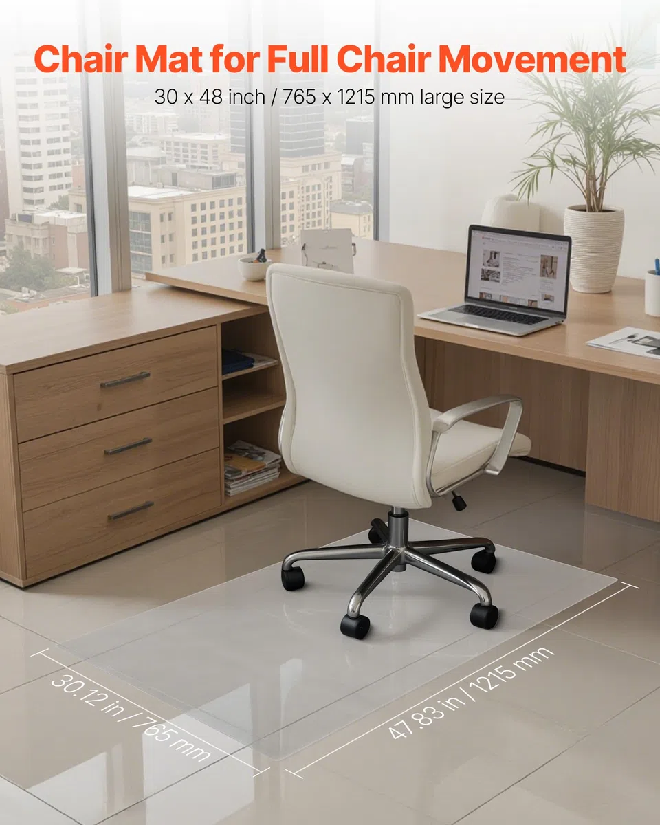 VEVOR Alfombra Protectora para Suelos Duros 1219,2 x 762 mm Rectangular Alfombrillas de PVC para Silla de Oficina Antideslizante Fácil de Limpiar Deslizamiento Suave para Hogar, Oficina, Transparente