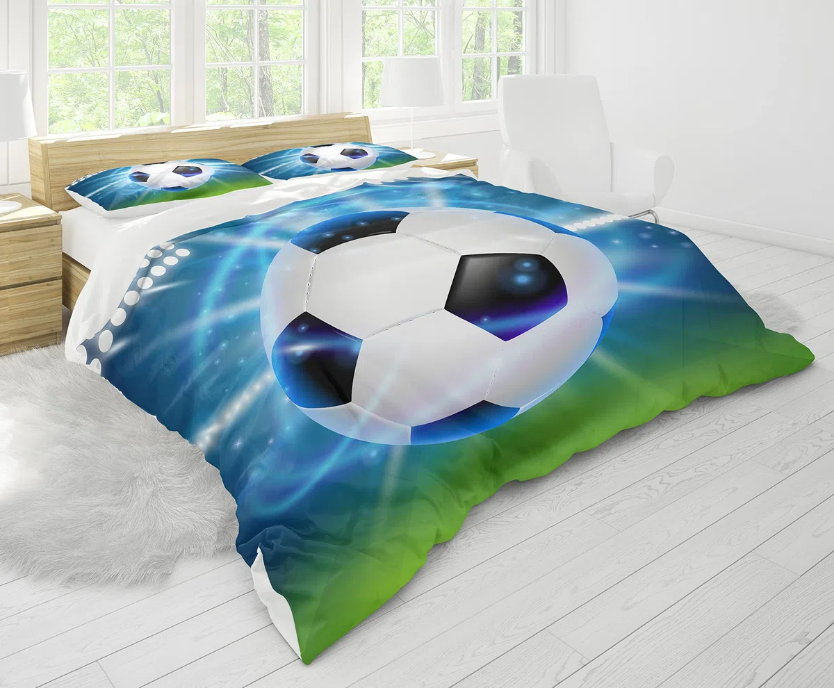 Juego de Ropa de Cama con Funda de edredón,Funda Cama 150,Ropa de Cama 3D Rugby Fútbol Juvenil Niño Chico Niña(Fútbol Azul,135 x 200 cm)