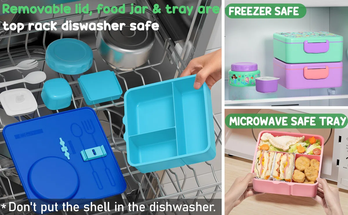 Fimibuke Bento Box para niños y adultos con tarro térmico de 8 onzas y bolsas de almuerzo aisladas, a prueba de fugas, apta para lavavajillas, contenedor de alimentos con 3 o 4 compartimentos para