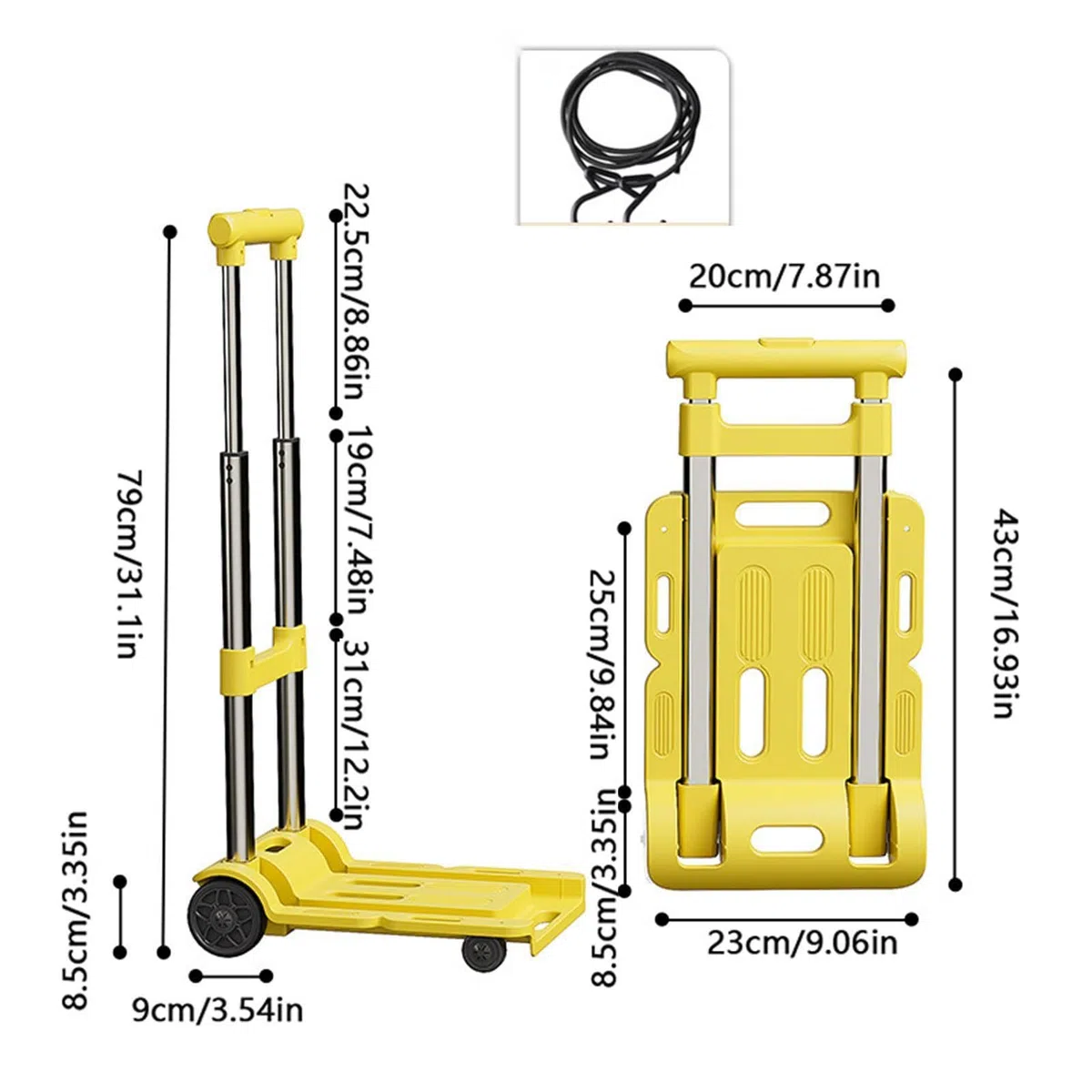 de equipaje plegable – de viaje de 31 pulgadas | Carrito de viaje portátil de aleación de polipropileno de 100 kg con correa para transporte pesado en aeropuerto o garaje