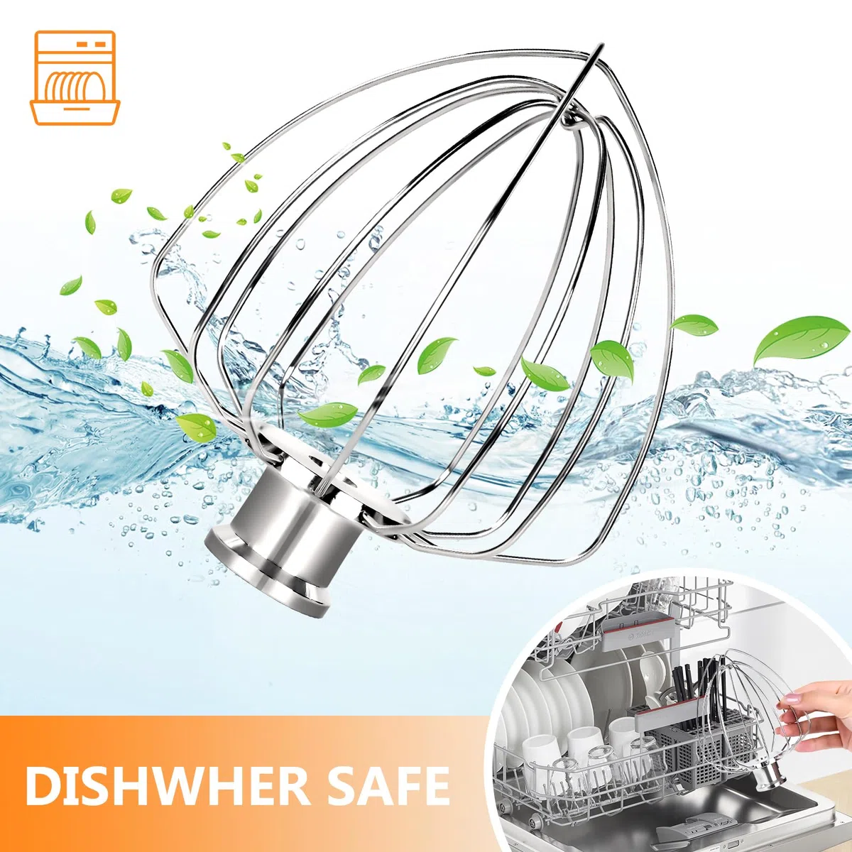 Accesorio Batidor de 6 Varillas Compatible con la Batidora de pie Basculante Kitchen Aid de 4,5 A 5 Cuartos de Galón, Mejorado de Acero Inoxidable Batidor de Crema de Huevos, Apto para Lavavajillas