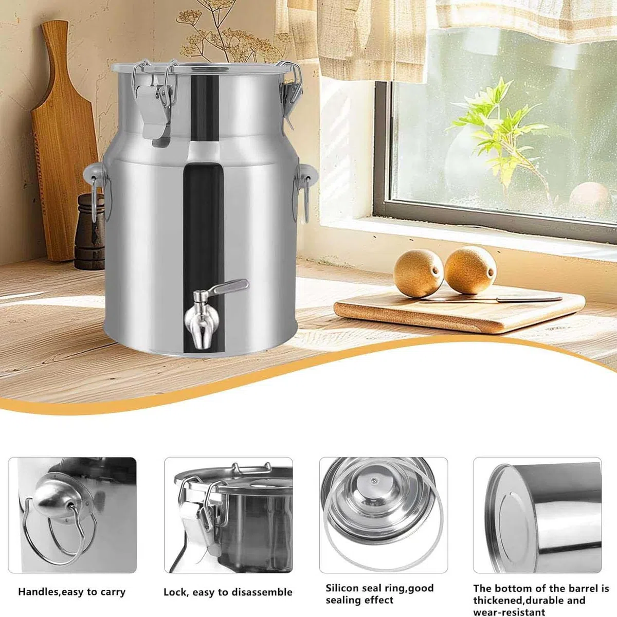 Jarra con Grifo Lechera Acero Inoxidable Grande Cubo para Vino/Recipiente para LáCteos/BidóN De Leche/Jarra con Tapa Sell(Capacity,5liter)