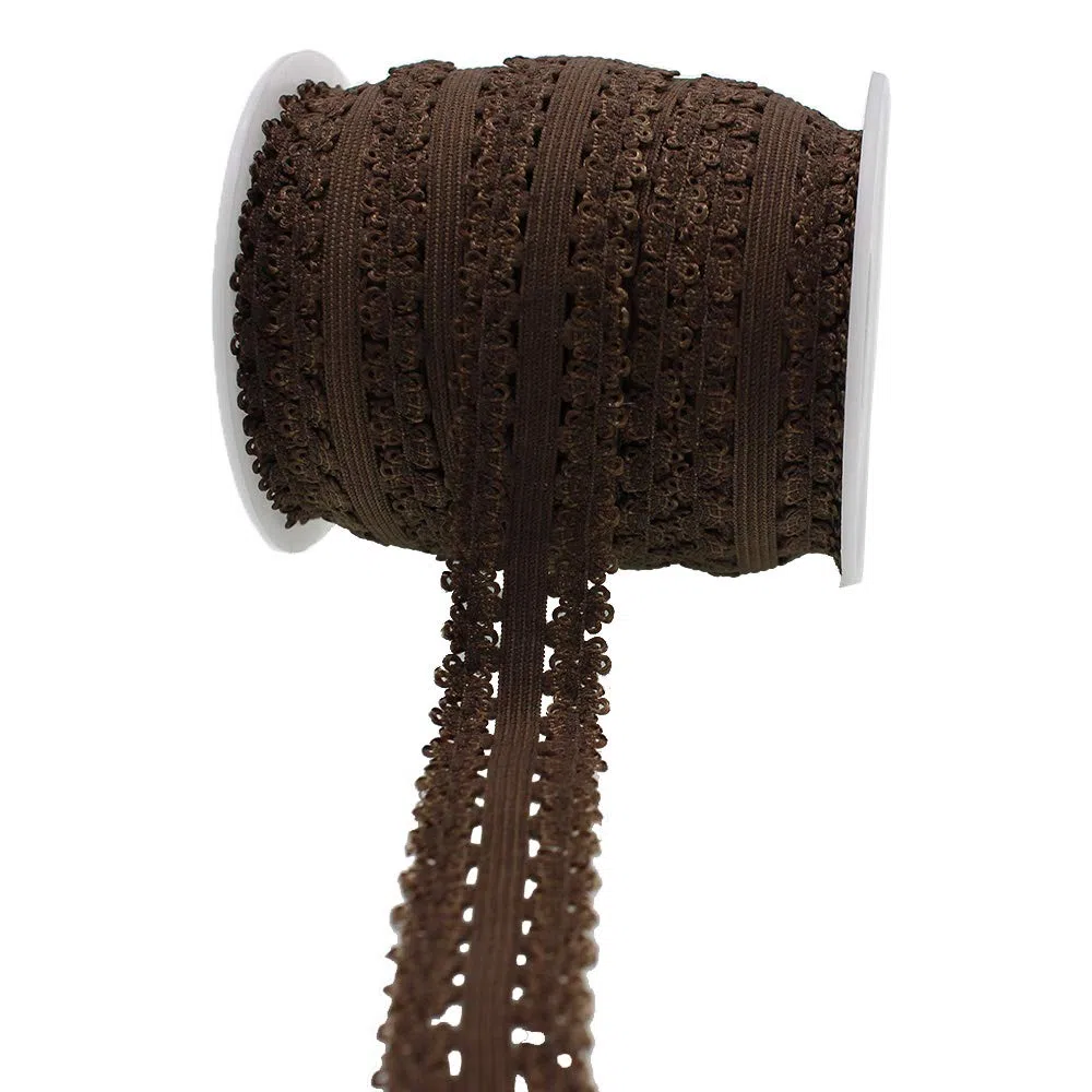 Diademas elásticas con volantes y borde de picot de encaje elástico suave, cinta elástica para bebé, para costura y manualidades, 16 yardas, 3/4 pulgadas (café oscuro)