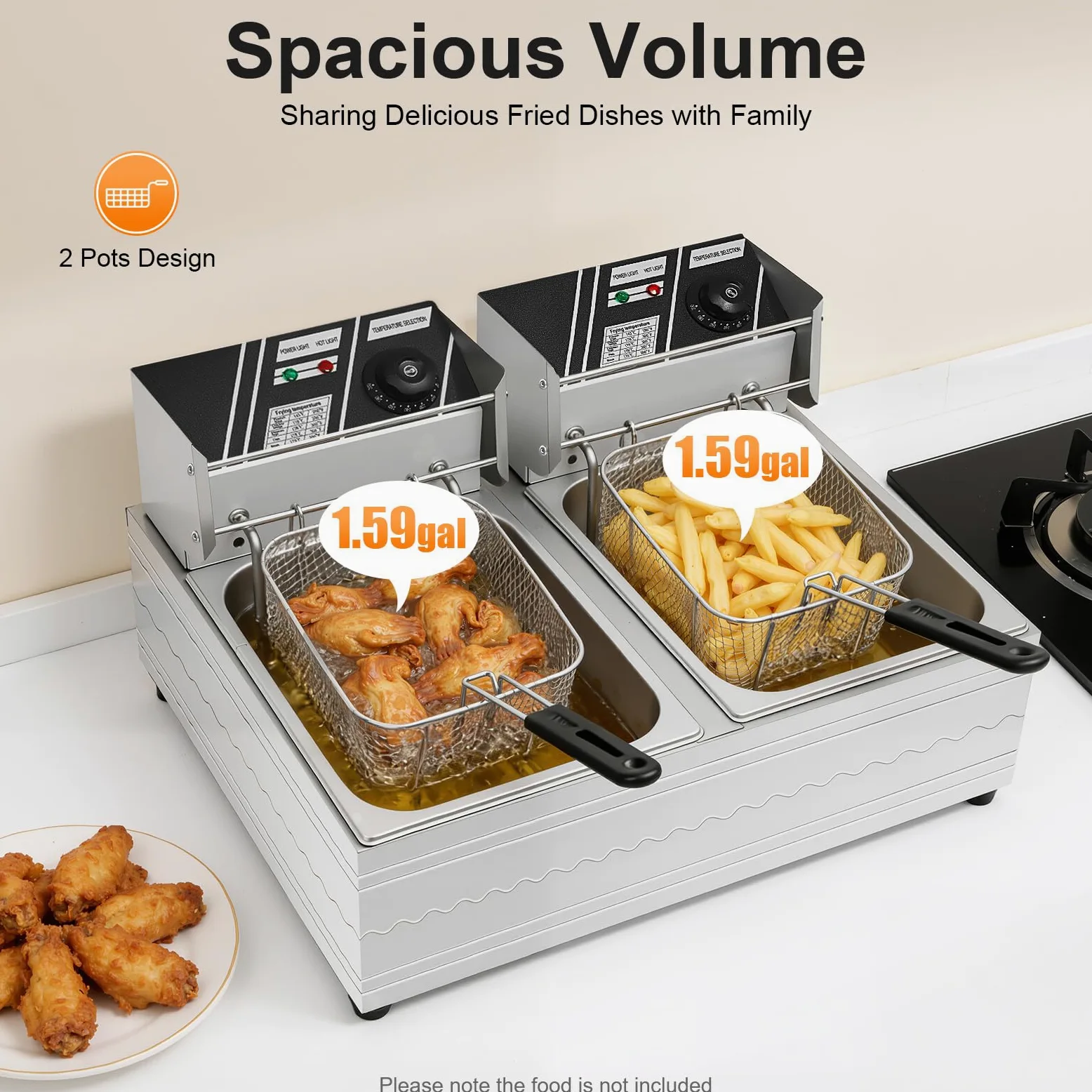 Freidora eléctrica comercial, 2 x 6 L, doble cilindro, freidora eléctrica con colador de red de fritura, acero inoxidable, para comedores, cocina, salón de comida