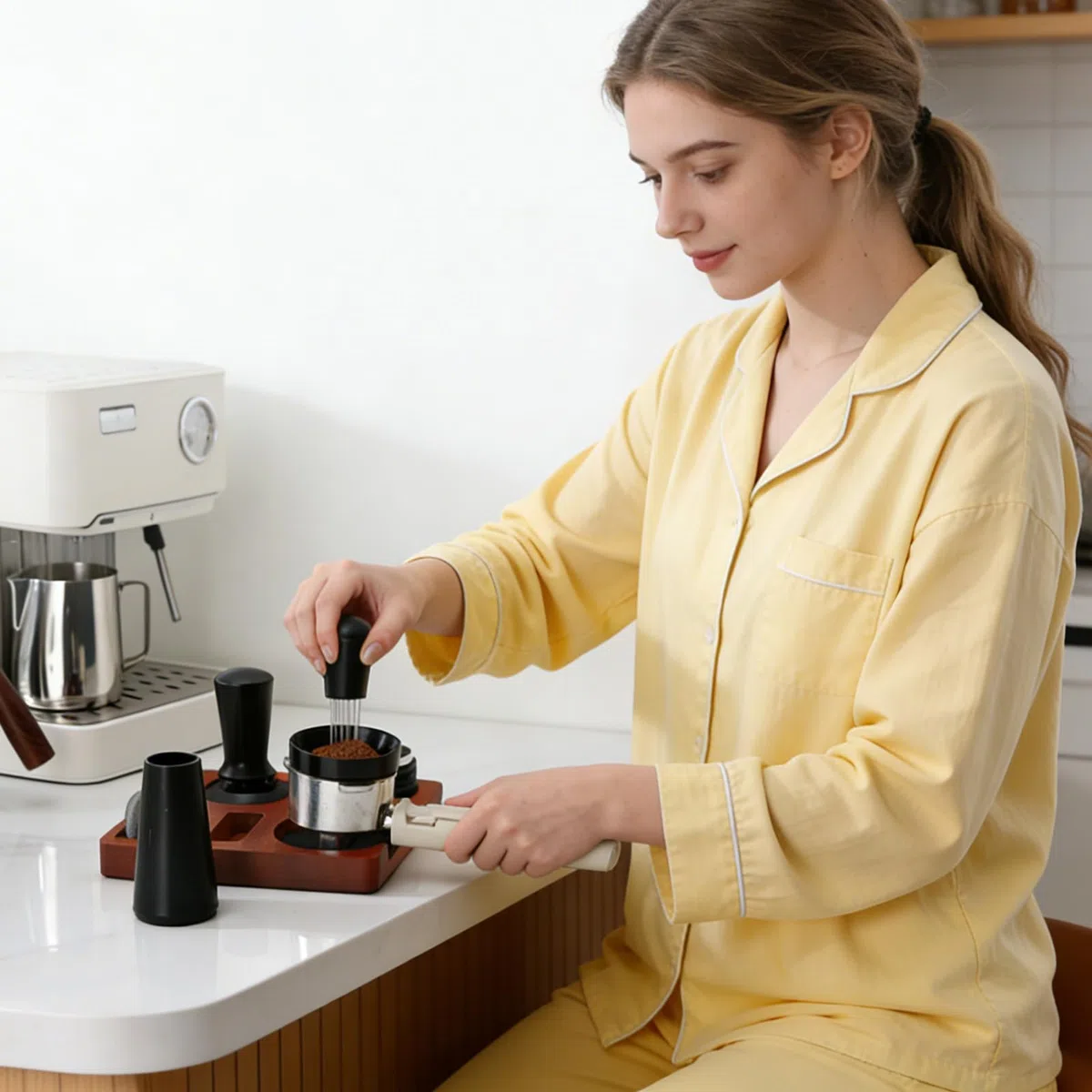 Herramienta pisadora de café - 7 Piezas de Utensilios Ergonómicos Antideslizantes | Kit de accesorios de pisador y nivelador,para uso en cocinas, estudios, bares, mostradores, tiendas, oficinas