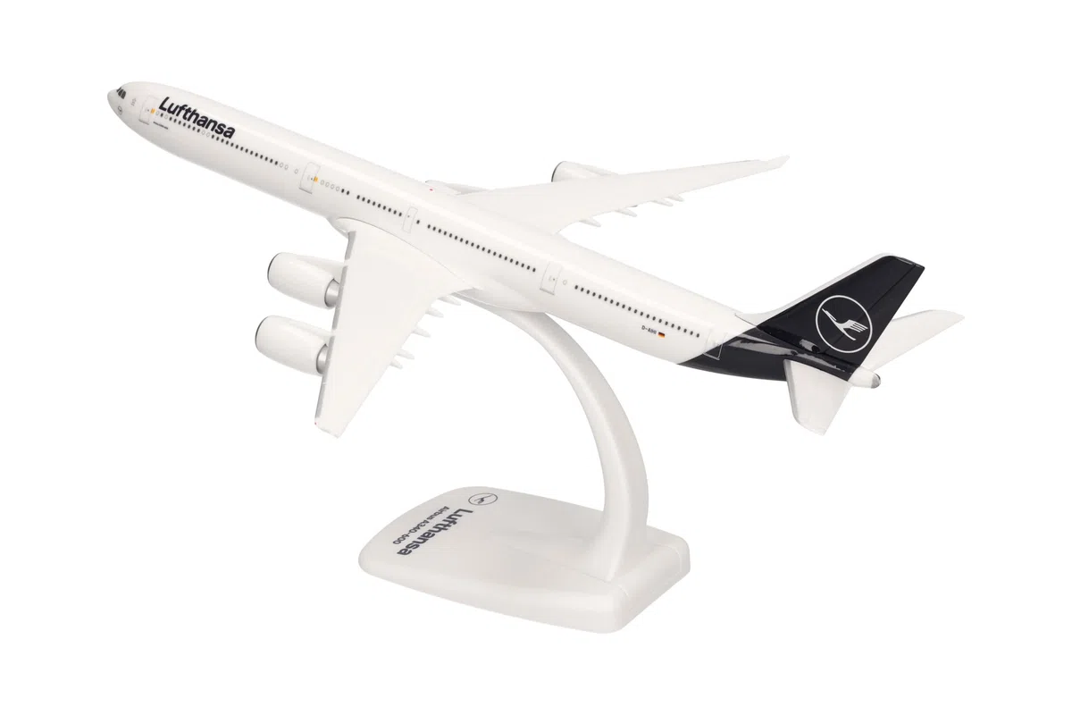 Herpa Miniatura del avión Lufthansa Airbus A340-600 - Snap-Fit, Escala 1/250, Modelo prefabricado, maqueta de colección, modelismo, avión con Soporte, Figura plástico